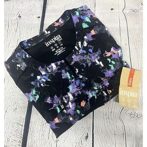Inspira Flex Scrub Top Women's Medium Easy Care 4 way Stretch Side Pockets‎